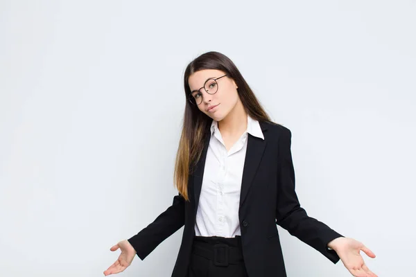 Giovane Donna Affari Che Sente Incapace Confusa Che Non Idea — Foto Stock