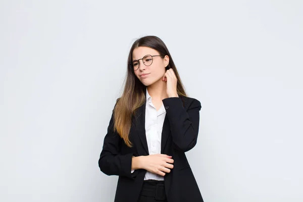 Young Businesswoman Feeling Stressed Frustrated Tired Rubbing Painful Neck Worried — Stock Photo, Image