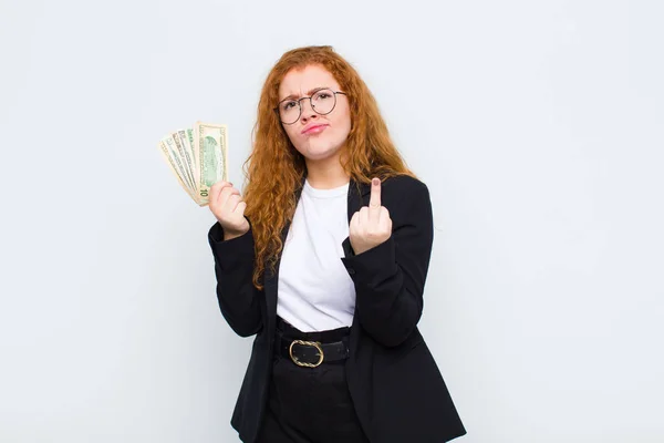 Red Head Young Woman Feeling Angry Annoyed Rebellious Aggressive Flipping — Stockfoto