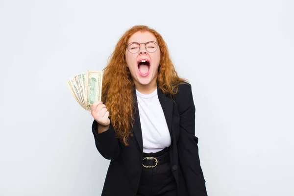 Red Head Young Woman Shouting Aggressively Looking Very Angry Frustrated — Stockfoto