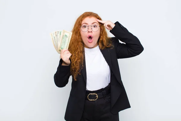 Red Head Young Woman Looking Surprised Open Mouthed Shocked Realizing — Stockfoto