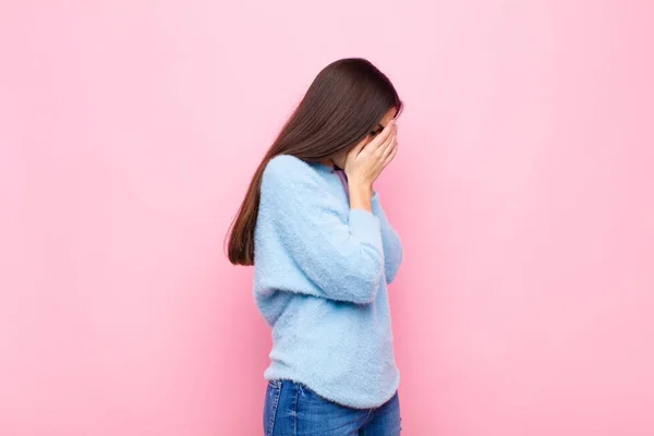 Young Pretty Woman Covering Eyes Hands Sad Frustrated Look Despair — Stock Photo, Image