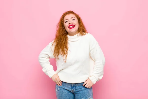 Young Red Head Woman Smiling Cheerfully Casually Positive Happy Confident — Stock Photo, Image