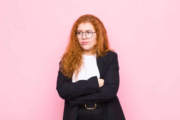 Young Red Head Woman Feeling Sad Upset Angry Looking Side — Stock Photo, Image