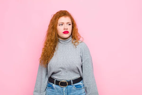 Young Red Head Woman Feeling Sad Upset Angry Looking Side — Stock Photo, Image