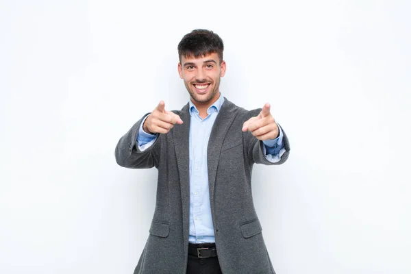 Young Handsome Man Feeling Happy Confident Pointing Camera Both Hands — Stock Photo, Image