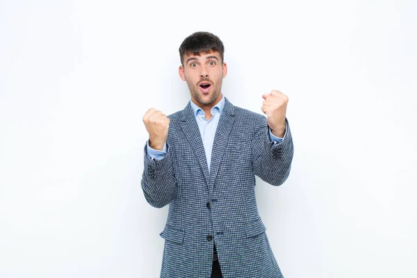 Young Handsome Man Celebrating Unbelievable Success Winner Looking Excited Happy — Stock Photo, Image