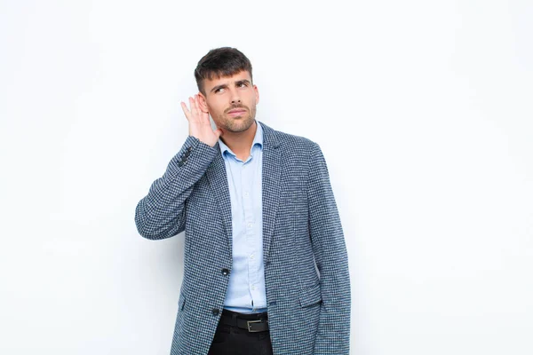 Young Handsome Man Looking Serious Curious Listening Trying Hear Secret — Stock Photo, Image