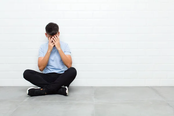 Young Handsome Man Covering Eyes Hands Sad Frustrated Look Despair — Stockfoto