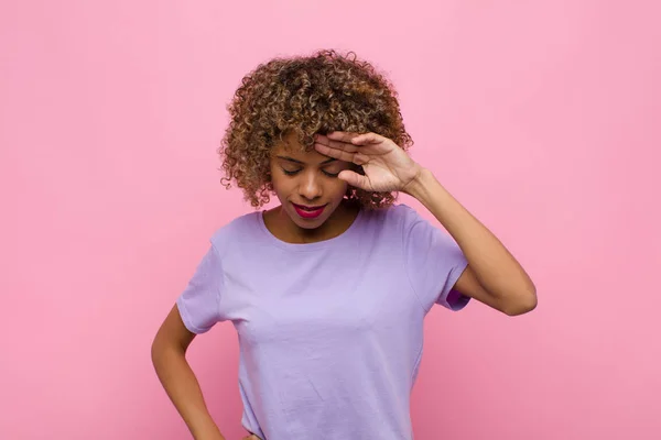 Young African American Woman Looking Stressed Tired Frustrated Drying Sweat — 스톡 사진