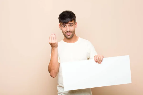 Jovem Homem Bonito Fazendo Capice Gesto Dinheiro Dizendo Lhe Para — Fotografia de Stock