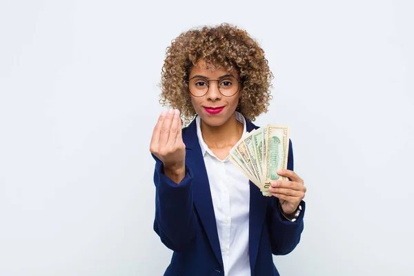 Mujer Afroamericana Joven Haciendo Capice Gesto Dinero Diciéndole Que Pague — Foto de Stock