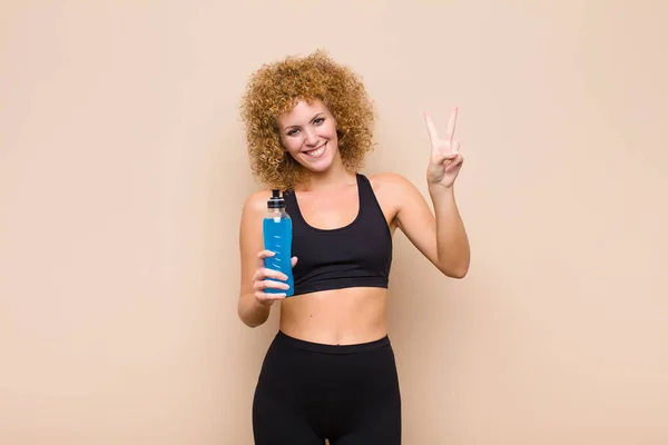 Young Afro Woman Smiling Looking Happy Friendly Satisfied Gesturing Victory — Stock Photo, Image
