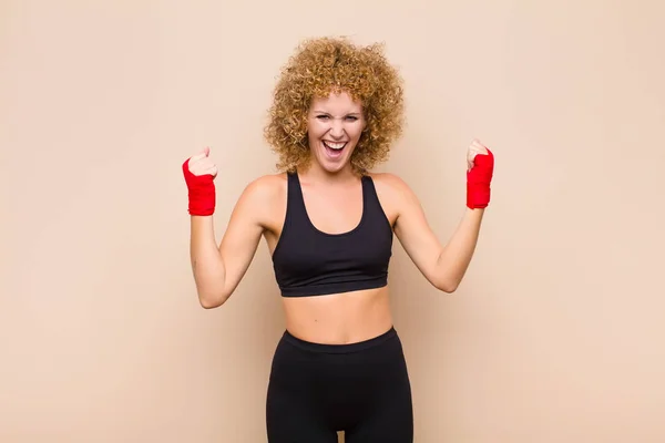 Young Afro Woman Feeling Happy Positive Successful Celebrating Victory Achievements — Stock Photo, Image