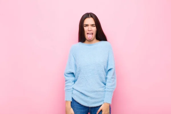 Young Pretty Woman Feeling Disgusted Irritated Sticking Tongue Out Disliking — Stock Photo, Image