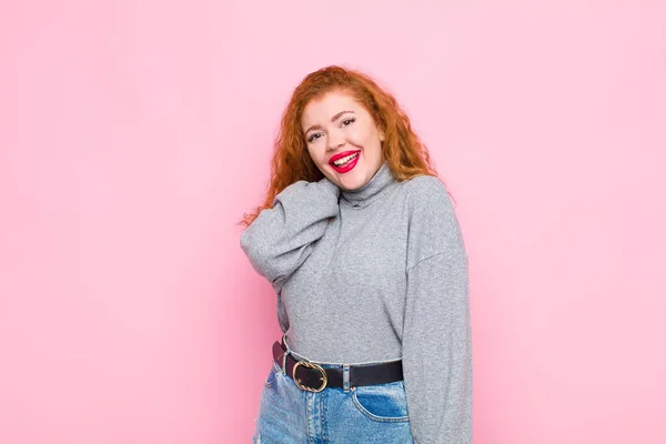 Young Red Head Woman Laughing Cheerfully Confidently Casual Happy Friendly — 스톡 사진