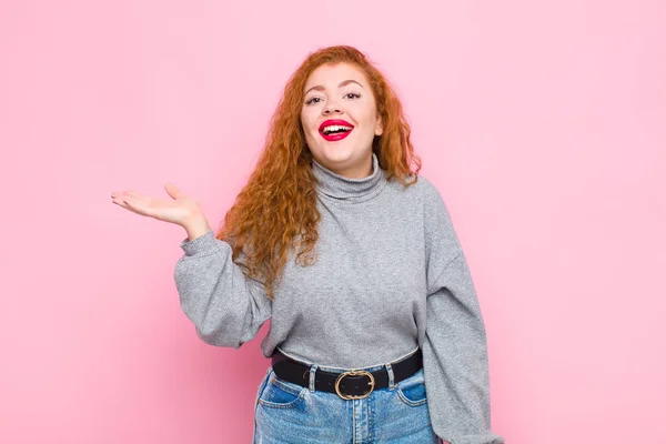 Young Red Head Woman Feeling Happy Surprised Cheerful Smiling Positive — 스톡 사진