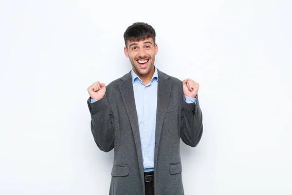 Young Handsome Man Looking Extremely Happy Surprised Celebrating Success Shouting — Stock Photo, Image