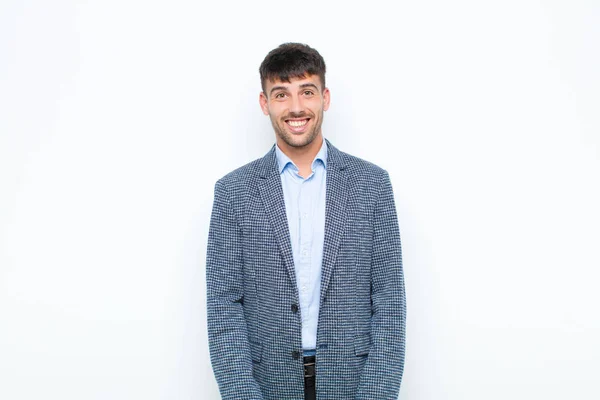 Young Handsome Man Looking Happy Goofy Broad Fun Loony Smile — Stock Photo, Image