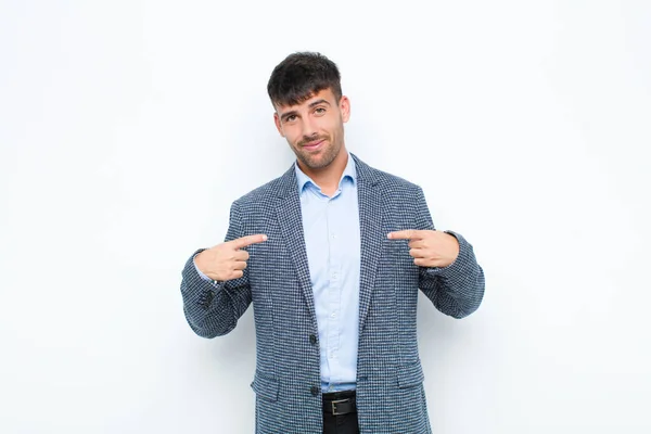 Young Handsome Man Looking Proud Positive Casual Pointing Chest Both — Stock Photo, Image