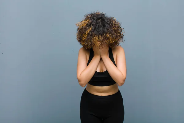 Young Sports Woman Feeling Sad Frustrated Nervous Depressed Covering Face — Stock Photo, Image