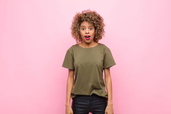 Young African American Woman Looking Very Shocked Surprised Staring Open — 스톡 사진