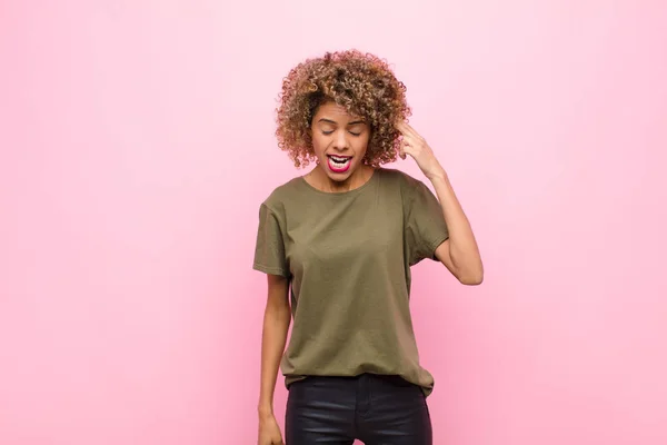 Young African American Woman Looking Unhappy Stressed Suicide Gesture Making — 스톡 사진