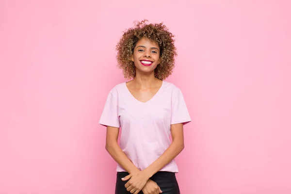 Young African American Woman Smiling Cheerfully Casually Positive Happy Confident — 스톡 사진