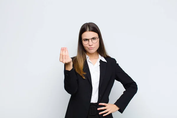 Young Businesswoman Making Capice Money Gesture Telling You Pay Your — Stock Photo, Image