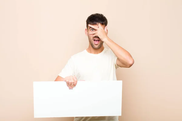 Young Handsome Man Looking Shocked Scared Terrified Covering Face Hand — Stock Photo, Image