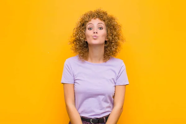 Young Afro Woman Pressing Lips Together Cute Fun Happy Lovely — ストック写真