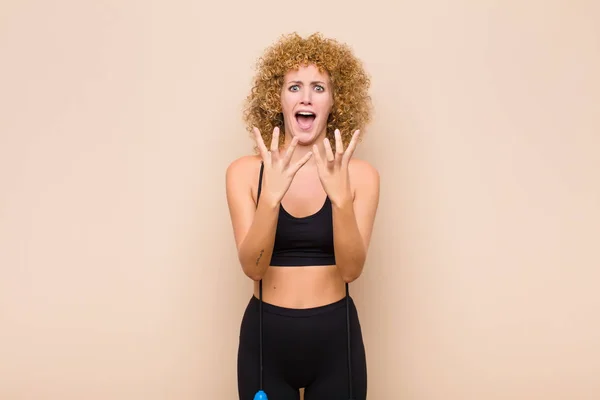 Young Afro Woman Looking Desperate Frustrated Stressed Unhappy Annoyed Shouting — Stock Photo, Image