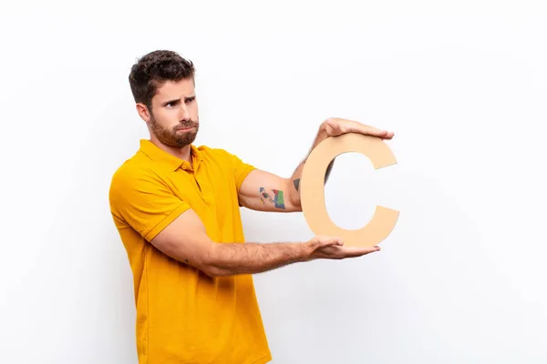 Young Handsome Man Angry Anger Disagreement Holding Letter Alphabet Form — Stock Photo, Image