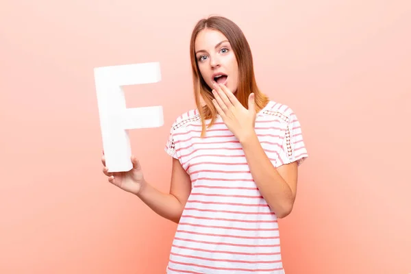 Young Pretty Red Head Woman Surprised Shocked Amazed Holding Letter — 스톡 사진