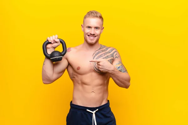 Young Strong Blonde Man Looking Impatient Angry Pointing Watch Asking — Stock Photo, Image