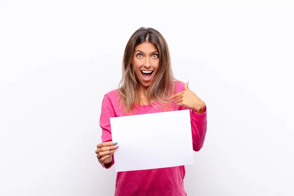 Young Pretty Woman Feeling Happy Surprised Proud Pointing Self Excited — Stock Photo, Image
