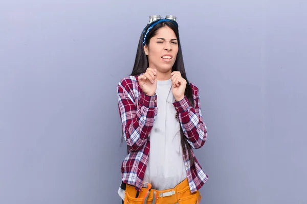 Young Latin Woman Feeling Disgusted Nauseous Backing Away Something Nasty — Stock Photo, Image