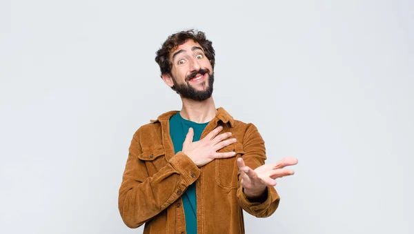 Young Handsome Man Feeling Happy Love Smiling One Hand Next — Stock Photo, Image