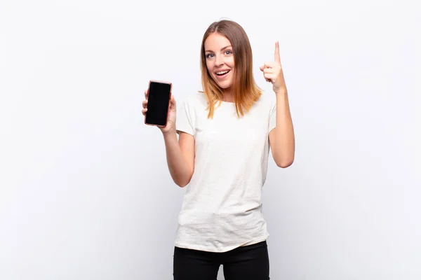 Rossa Testa Bella Donna Sente Come Genio Felice Eccitato Dopo — Foto Stock