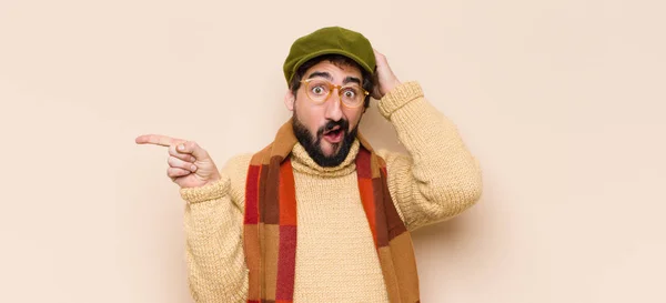 Young Cool Bearded Man Laughing Looking Happy Positive Surprised Realizing — Stock Photo, Image