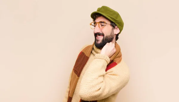 Young Cool Bearded Man Laughing Cheerfully Confidently Casual Happy Friendly — 스톡 사진