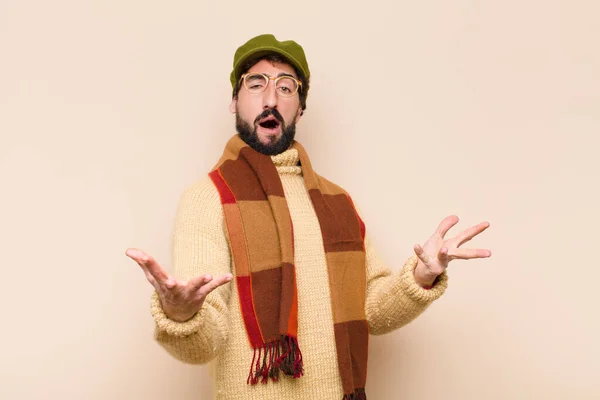 Young Cool Bearded Man Performing Opera Singing Concert Show Feeling — Stock Photo, Image