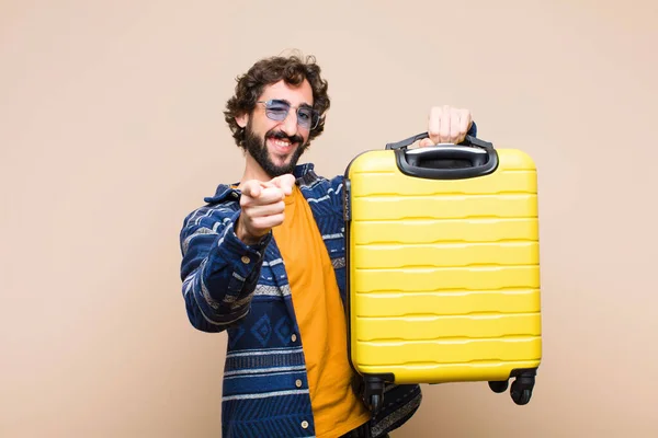 Young Crazy Cool Man Suitcase Travel Concept — 스톡 사진