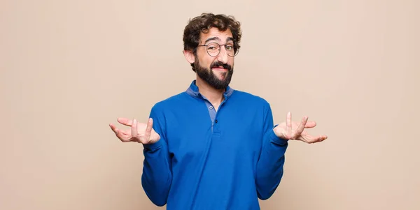 Young Handsome Man Feeling Clueless Confused Sure Which Choice Option — Stock Photo, Image