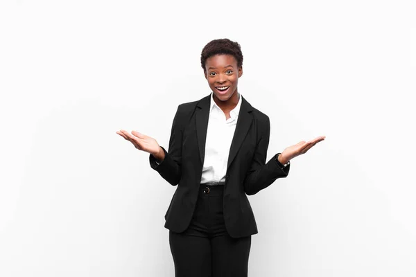 Young Pretty Black Womanfeeling Happy Excited Surprised Shocked Smiling Astonished — Stock Photo, Image