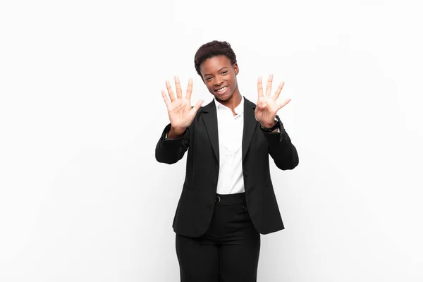 Young Pretty Black Womansmiling Looking Friendly Showing Number Nine Ninth — Stock Photo, Image