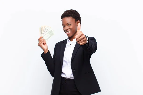 Young Pretty Black Womanfeeling Proud Carefree Confident Happy Smiling Positively — Stock Photo, Image