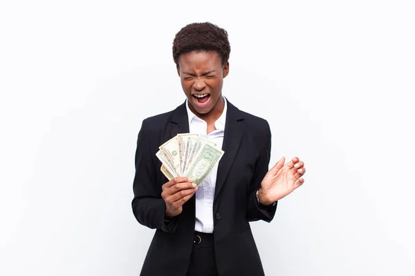 Young Pretty Black Womanshouting Aggressively Looking Very Angry Frustrated Outraged — Stock Photo, Image