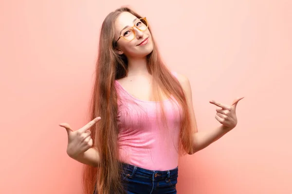 Yound Blonde Woman Looking Proud Arrogant Happy Surprised Satisfied Pointing — Stock Photo, Image