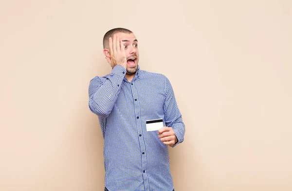 Young Handsome Man Feeling Happy Excited Surprised Looking Side Both — Stock Photo, Image